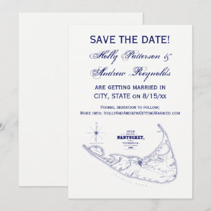 Convites Ilha Nantucket MA Mapa Antigo Azul Marinho