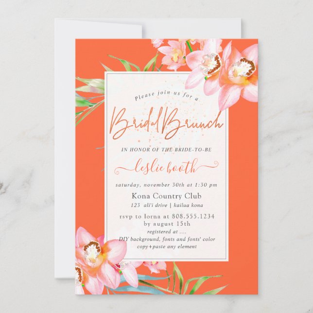 Convites Ilha PixDezines Orchid, Bridal Brunch Orange (Frente)
