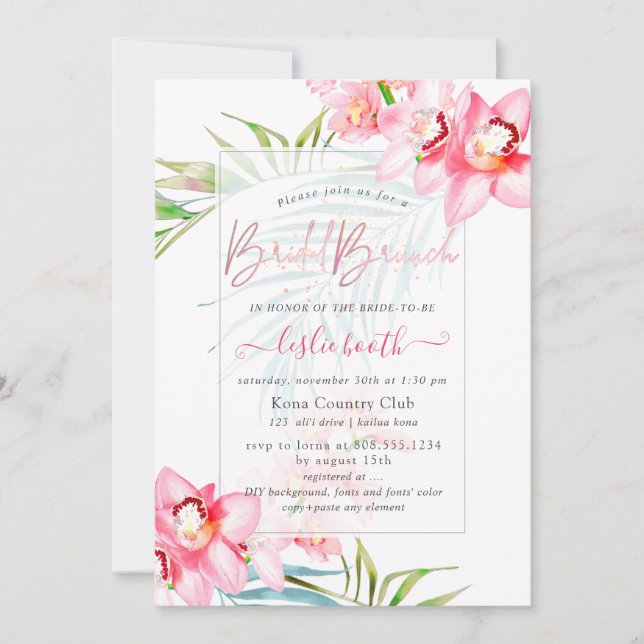 Convites Ilha PixDezines Orchid, Brunch Tropical Bridal (Frente)