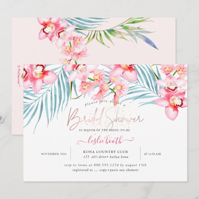 Convites Ilha PixDezines Orchid, Chá de panela tropical (Frente/Verso)