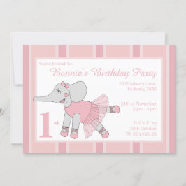 Convites Illusima Ballerina Elephant Rosa claro Aniversário