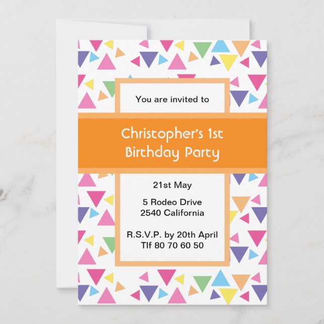 Convites illusima Rainbow Triangles 1st Birthday Party (Frente)