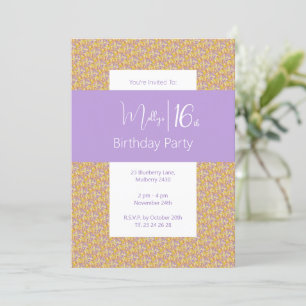 Convites illusima Roxo Amarelo Floral Aniversário de 16 ano