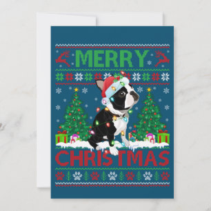 Convites Iluminação Feliz Natal Boston Terrier Feio Chris