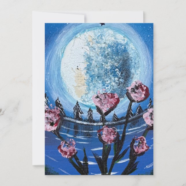 Convites Iluminado pela lua e flores - obra de arte feita à (Frente)
