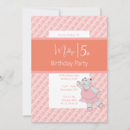Convites ilusima Ballerina Hippo Floral Peach 5 Aniversário