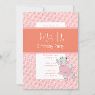 Convites ilusima Ballerina Hippo Floral primeiro aniversari