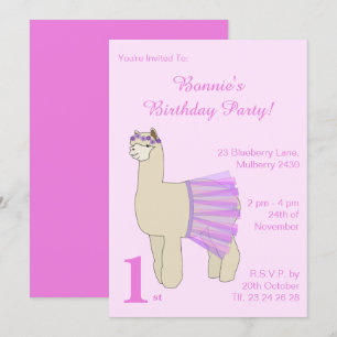 Convites ilusima Ballerina Llama Girls Pink Aniversário