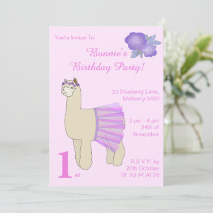 Convites ilusima Ballerina Llama Girls Pink Aniversário