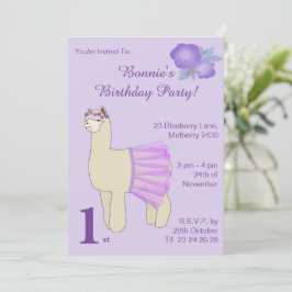 Convites ilusima Ballerina Llama Girls Purple Birday