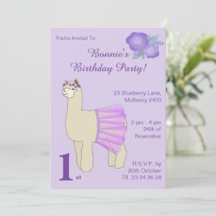 Convites ilusima Ballerina Llama Girls Purple Birday