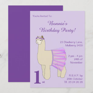 Convites ilusima Ballerina Llama Girls Purple Birday