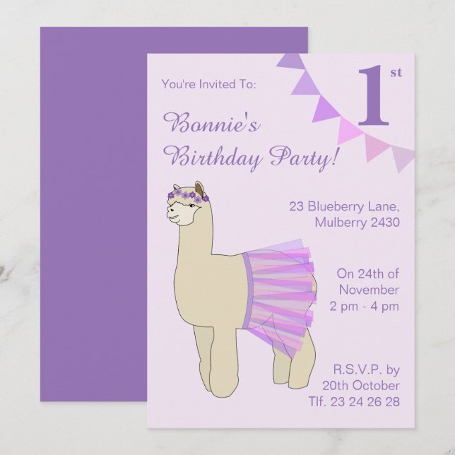 Convites Ilusima Ballerina Llama Púrpura Flagres Aniversári (Frente/Verso)