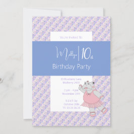 Convites ilusima Blue Ballerina Hippo 10º Aniversário