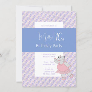 Convites ilusima Blue Ballerina Hippo 10º Aniversário