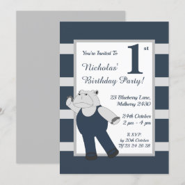 Convites ilusima Drama Hippo Boys Festa de aniversário Azul