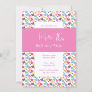 Convites ilusima Rainbow Love Hearts Girls 10º aniversário