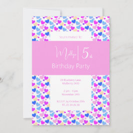 Convites ilusima Rainbow Love Hearts Pink 5 Birthday