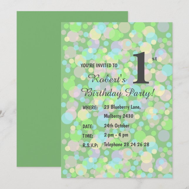 Convites Ilusima Rainbow Pastel Does Boys Green Aniversário (Frente/Verso)