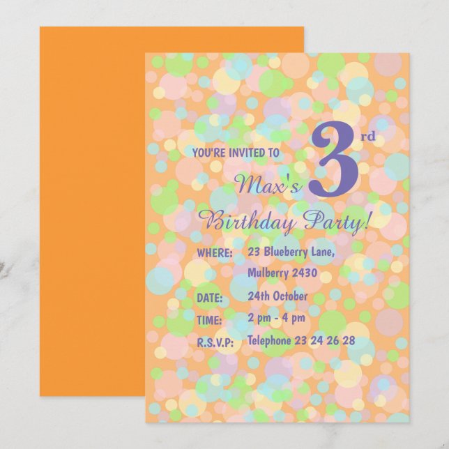 Convites Ilusima Rainbow Pastel Does Boys Orange Birthday (Frente/Verso)