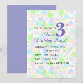 Convites ilusima Rainbow Pastel Dots Girls Purple Aniversár