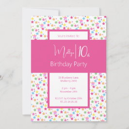 Convites ilusima Rainbow Stars Girls 10º Aniversário