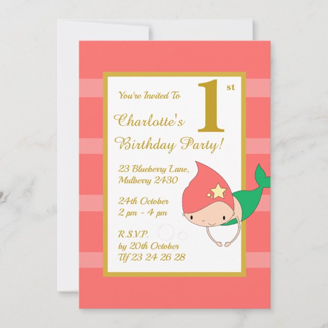 Convites ilusima Sereia Festa de aniversario de meninas Dou (Frente)