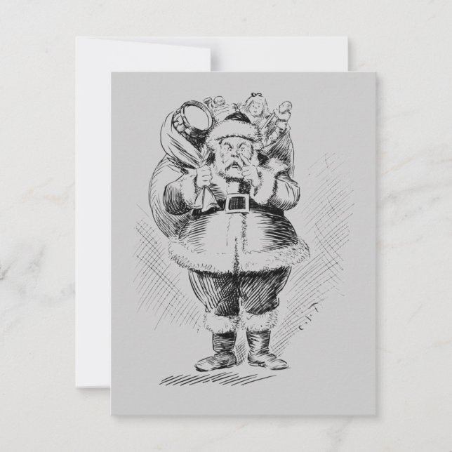 Convites Ilustração a Preto e Branco de Papai Noel (Frente)