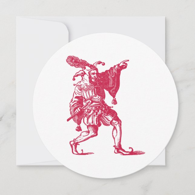 Convites Ilustração Antiga de Bobo da Corte de Shakespeare (Frente)