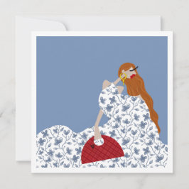 Convites Ilustração Artística de Moda Floral Feminina em Ca