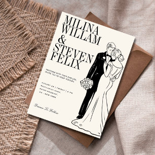 Convites Ilustração Clássica de Noiva e Noivo Casamento