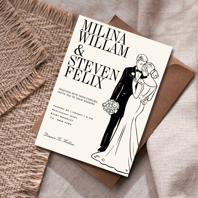 Convites Ilustração Clássica de Noiva e Noivo em Casamento (Criador carregado)