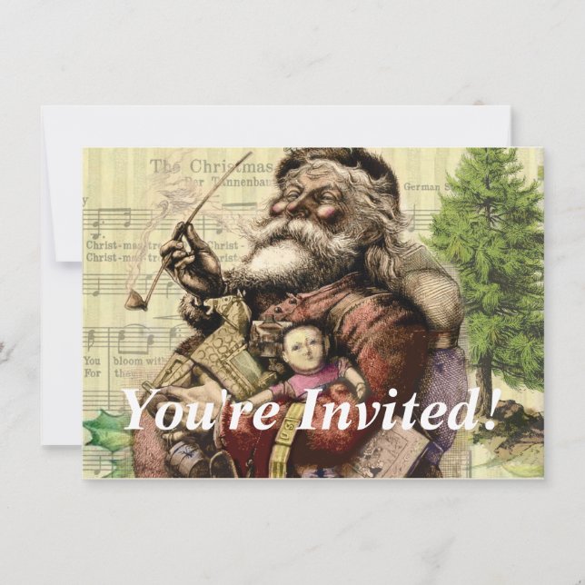 Convites Ilustração Clássica do Papai Noel por Thomas Nast  (Frente)