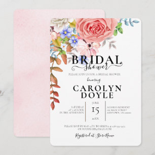 Convites Ilustração Colorida de Flores para Chá de Noiva