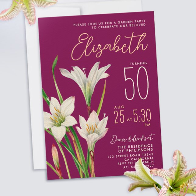 Convites Ilustração das Flores Brancas da Borgonha Elegante (Criador carregado)