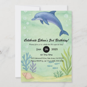 Convites Ilustração de Aniversário do Golfinho Azul & Jardi