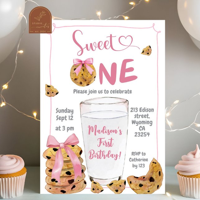 Convites Ilustração de Aniversário Pink Sweet One (Criador carregado)