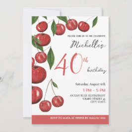 Convites Ilustração De Aquarela De Cerejas Doce Aniversário
