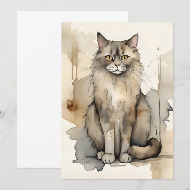 Convites Ilustração de Aquarela de Maine Coon (Frente/Verso)