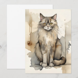 Convites Ilustração de Aquarela de Maine Coon