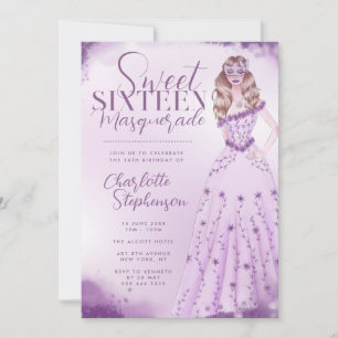 Convites Ilustração de Aquarela de Mascarada Sweet Sixteen