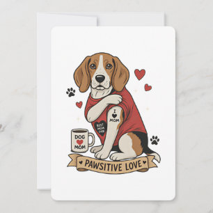 Convites Ilustração de Beagle com Tatuagem Eu Amo Mamãe