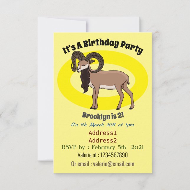 Convites Ilustração de cabra Mouflon (Frente)