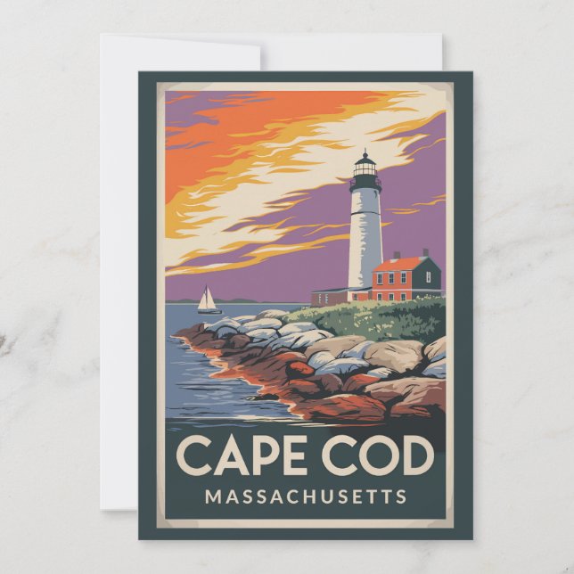 Convites Ilustração de Cape Cod Massachusetts Arte de Viage (Frente)