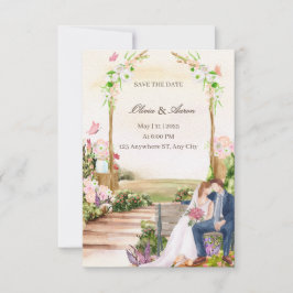 Convites Ilustração de Casal de Jardim Elegantemente Românt