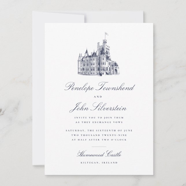Convites Ilustração de Casamento com Letra de Castelo Vinta (Frente)
