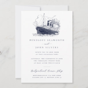Convites Ilustração de Casamento com Navio de Cruzeiro Mini