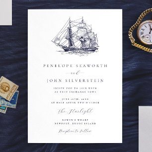 Convites Ilustração de Casamento de Barco Náutico Elegante
