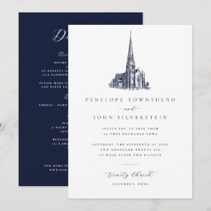 Convites Ilustração de casamento de igreja vintage elegante
