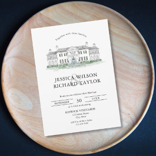 Convites Ilustração de Casamento de Local Desenhado à Mão P